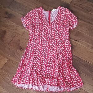 GAP Red and White Ditsy Floral with Green Dress Size 14